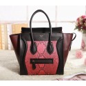 AAA Celine Mini Luggage 3308 in Black with Wine Red Original Leather Red Real Snak VS07747