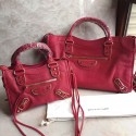 Balenciaga Classic Metallic Edge City Goat Leather Bag Red 101420 VS04905