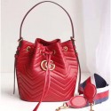 Best Gucci GG Marmont Leather Bucket Bag 476674 Red VS03802