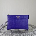 Best Prada Croco Leather Clutch PD991 Blue VS00519