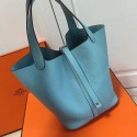Best Quality Fake Hermes Picotin Lock 22 Tote Bag Togo Leather Skyblue H210401 VS01122