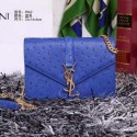 Best Yves Saint Laurent Classic Ostrich Leather Flap Bag Y9962 Blue VS03412