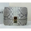 Celine Classic Box Small Flap Bag Genuine Snake C11042 Grey&White VS03337