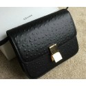 Celine Classic Box Small Flap Bag Ostrich Leather C11042 Black VS02705