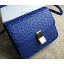 Celine Classic Box Small Flap Bag Ostrich Leather C11042 Blue VS04030