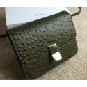 Celine Classic Box Small Flap Bag Ostrich Leather C11042 Dark Green VS04098