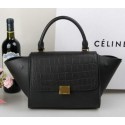 Celine MINI Trapeze Bag Croco Leather CT3345 Black VS09421