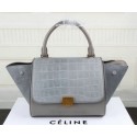 Celine mini Trapeze Bag Croco Leather CT3345S Grey VS00893