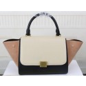 Celine MINI Trapeze Bag Original Litchi Leather CT3345 White&Black&Apricot VS06778
