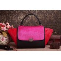 Celine Mini Trapeze tote Bag 3342 in Black/Pink/Red Original Leather with Horse Hair YD VS03329