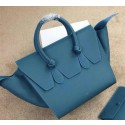 Celine Tie Top Handle Bag Grain Leather 98314 Blue VS03218