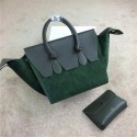 Celine Tie Top Handle Bag Suede Leather C98314 Green VS03161