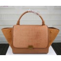 Celine Trapeze Bag Croco Suede Leather C3342 Wheat VS05463