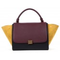 Celine Trapeze tote Bag 3042 in Burgundy with Black Original Leather with Yellow Suede Fug VS02472