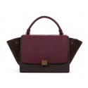 Celine Trapeze tote Bag 3042 in Burgundy with Khaki Original Leather with Coffee Suede Fug VS08799