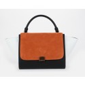 Celine Trapeze tote Bag 3042 in White with Black Original Leather and Orange Suede Fug VS00064