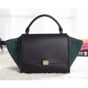 Celine Trapeze tote Bag 3342 in Black Original Leather with Dark Green Suede Leather VS06230