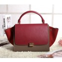 Celine Trapeze tote Bag 3342 in Red with Khaki Original Leather with Red Suede VS00556