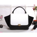 Celine Trapeze tote Bag 3342 in White with Black Original Leather with Black Suede VS09128