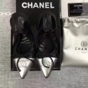 Chanel Black Sheepskin Tieks Silver Pointed Toe CH1120 VS08465