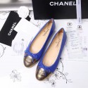 Chanel Blue Lambskin Ballet Flats Gold Cap Toe CH1610 VS01411