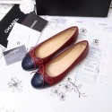 Chanel Burgundy Lambskin Ballet Flats Blue Cap Toe CH1610 VS00279