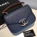 Chanel Grained Calfskin CC Flap Bag with Top Handle Blue A93633 VS06142