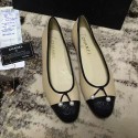 Chanel Tan Lambskin Ballet Flats Black Cap Toe CH1620 VS05731