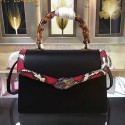 Cheap Gucci Snake Pattern Leather Bamboo Top Handle Bag Black 443682 VS02214