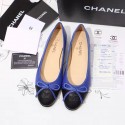Cheap Imitation Chanel Blue Lambskin Ballet Flats Black Cap Toe CH1610 VS07155
