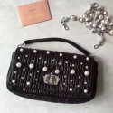 Cheap Miu Miu Pearl Nappa Leather Top Handle Bag Black 5BD417 VS08640