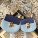 Chloe Drew Mini Leather and Suede Shoulder Bag Light Blue 300910 VS01093