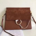 Chloe Faye Calfskin and Suede Shoulder Bag Brown 240601 VS05618