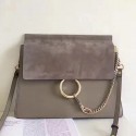 Chloe Faye Calfskin and Suede Shoulder Bag Grey 240601 VS02760