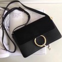 Chloe Faye Small Calfskin and Suede Shoulder Bag Black 240602 VS03907