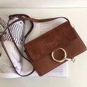 Chloe Faye Small Calfskin and Suede Shoulder Bag Brown 240602 VS08455