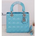 Christian Dior CD9601 Light Blue Patent Mini Lady Dior Bag Silver VS07576
