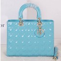 Christian Dior CD9603 Light Blue Patent Small Lady Dior Bag Gold VS03520