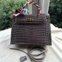 Copy AAA Hermes Kelly 32cm Shoulder Bag Croco Leather K32CO Grey VS09544
