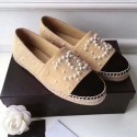 Copy Chanel CC Pearl Suede Espadrilles Beige CH0729 VS07841