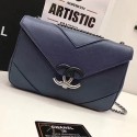 Copy Chanel Grained Calfskin Chevron Flap Bag Blue A93774 VS06701