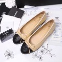 Copy Chanel Tan Lambskin Ballet Flats Black Cap Toe CH1610 VS03354