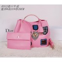 Copy Christian Dior Badge Leather Tote Bag D0312 Pink VS07168