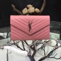 Copy Designer Saint Laurent Pink Grained Matelasse Leather Chain Wallet Y221220 VS05231