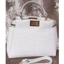 Copy Fendi mini Peekaboo Bag Croco Leather F30320 White VS09735