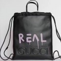 Copy Gucci Guccighost Drawstring Backpack Black with Pink Print 474210 VS02355