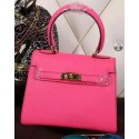 Copy Hermes Kelly 20cm Tote Bag Litchi Leather K20 Rose VS01838
