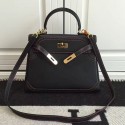 Copy Hermes Kelly 28 Tote Bag in Black Swift Leather Red Line HK1220 VS01264