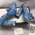 Copy High Quality Gucci Flower Leather Fringe Pump Blue 408206 VS04448