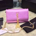 Copy Medium Kate Monogram Saint Laurent Tassel Satchel in Pink Metallic Leather 354119 VS04979